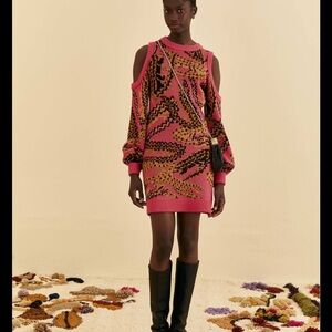 Farm Rio Pink Croco Sweater Dress, Croco Pink / M